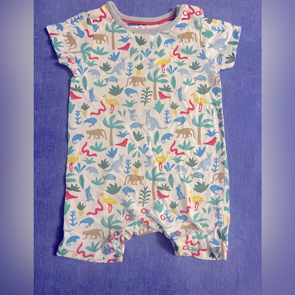 Baby Boden printed jersey romper, Woodland friends 12-18mo